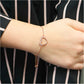 Rose Gold Italian Sterling Silver Adjustable Heart Charm Bracelet On Wrist