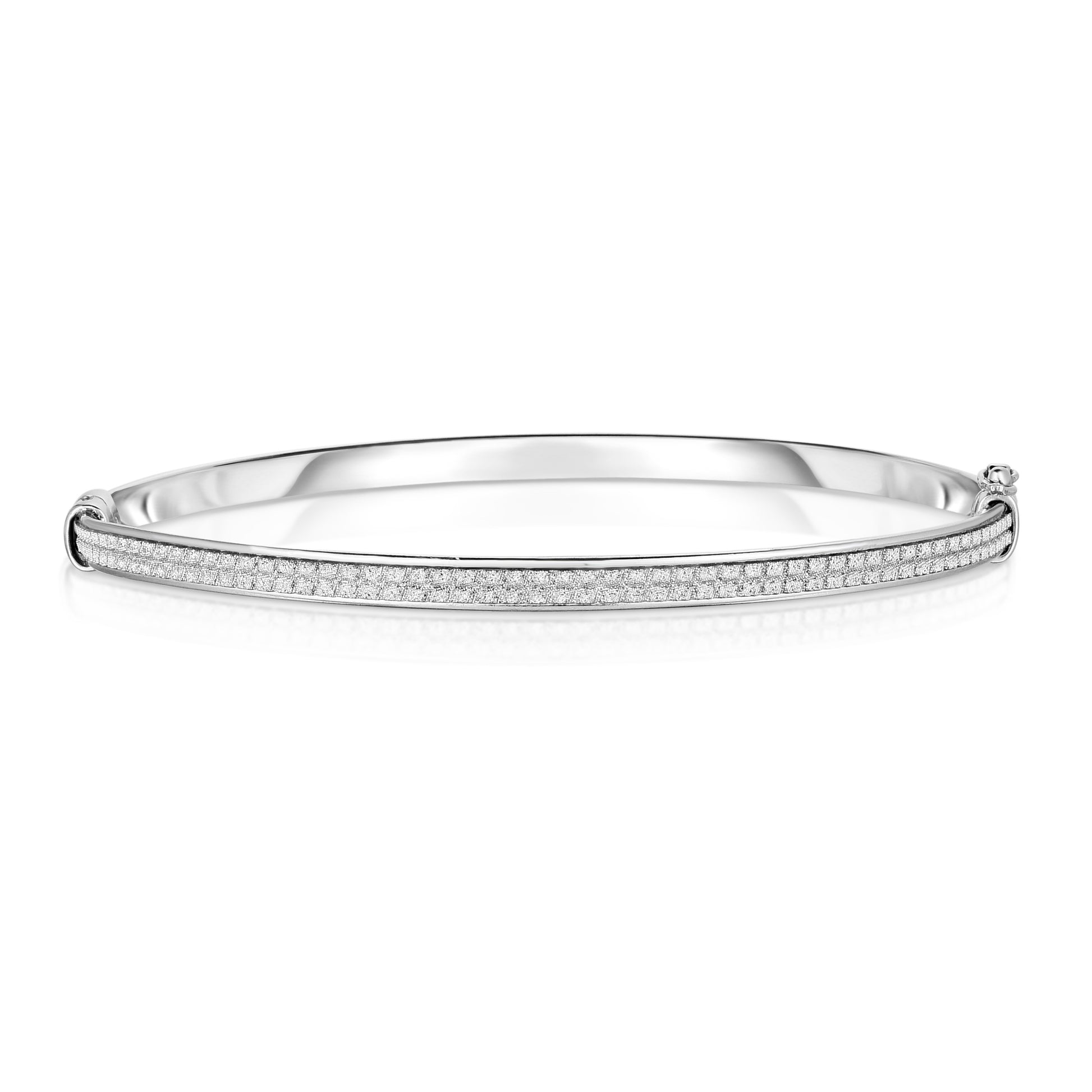Italian Sterling Silver Crystal Hinge Bangle With Swarovski Element Crystals