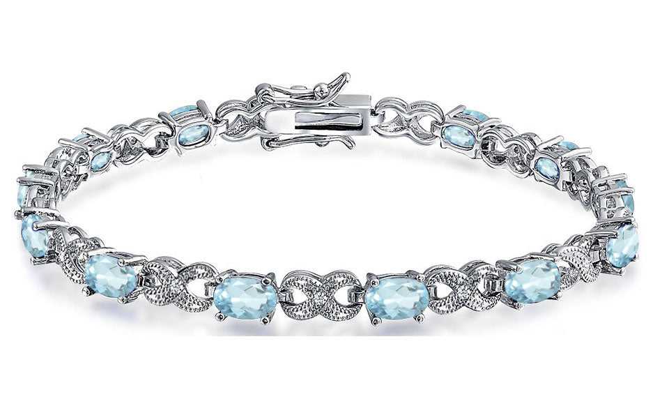 Genuine Blue Topaz Gemstone And Diamond Accent Bracelet