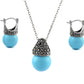 Turquoise Genuine Marcasite And Pearl Sterling Silver Earring And Necklace Set