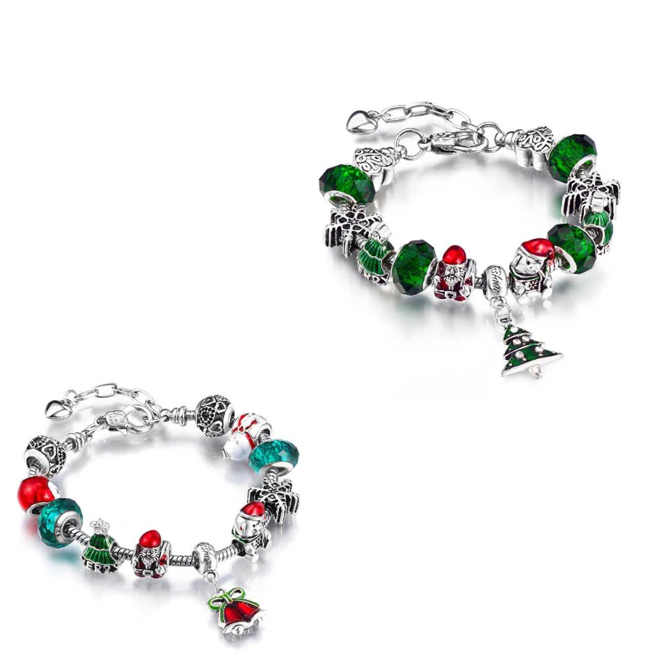 Christmas Themed Crystal Charm Bracelets Made With Swarovski Elements