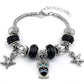 Black Crystal Owl Charm Bracelet