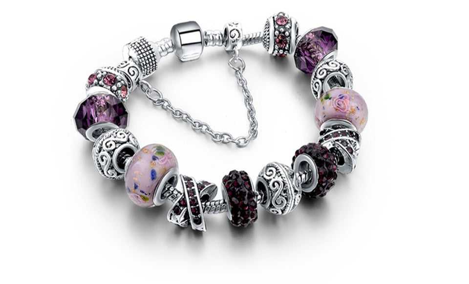 Pink Muranno Charm Bracelet with Crystals from Swarovski