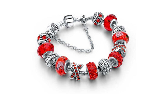 Red Genuine Murano And Crystal Charm Bracelet Made With Swarovski Elements