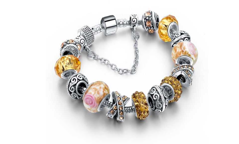 Genuine Murano And Crystal Charm Bracelet Made With Swarovski Elements