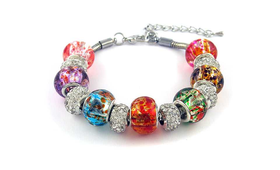 Multi Color Genuine Murano Bead And Crystal Charm Bracelets