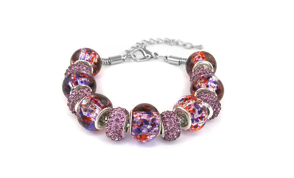 Purple Genuine Murano Bead And Crystal Charm Bracelets