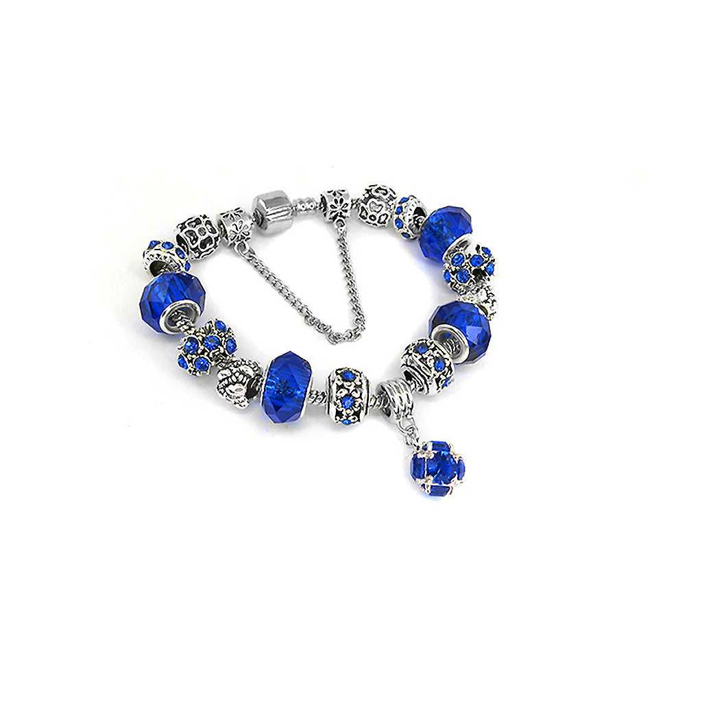 Blue Crystal Bead Bracelet With Ball Charm and Austrian Crystals