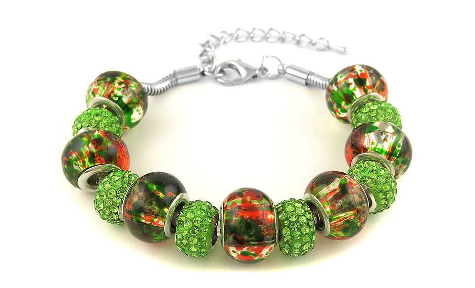 Green Genuine Murano Bead And Crystal Charm Bracelets