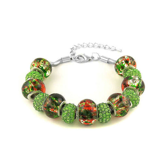 Green Murano Bead Bracelet With Austrian Crystals