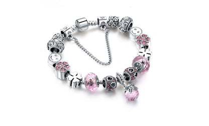 Pink Crystal Multi Charm Genuine Murano And Crystal Charm Bracelets
