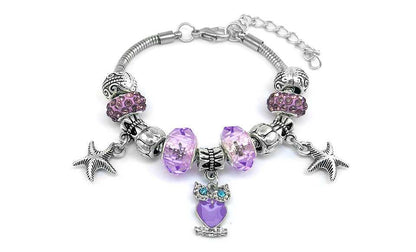 Purple Crystal Owl Charm Bracelet