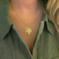Gold Italian Sterling Silver Diamond Cut Tree Of Life Necklace On Neck