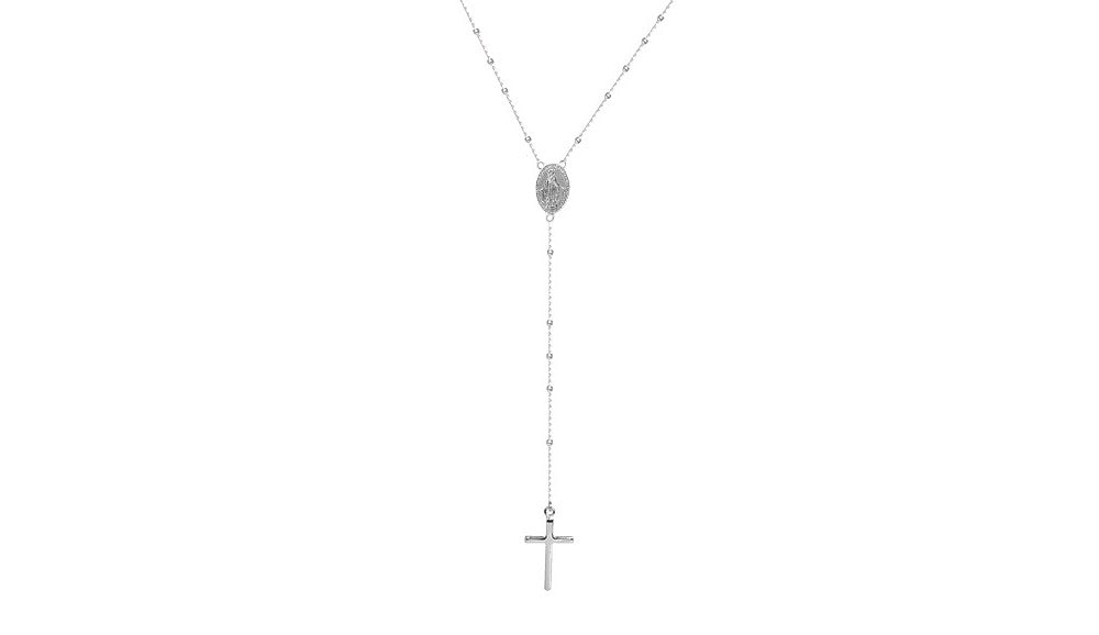 Silver Italian Made Sterling Silver Rosary Necklace