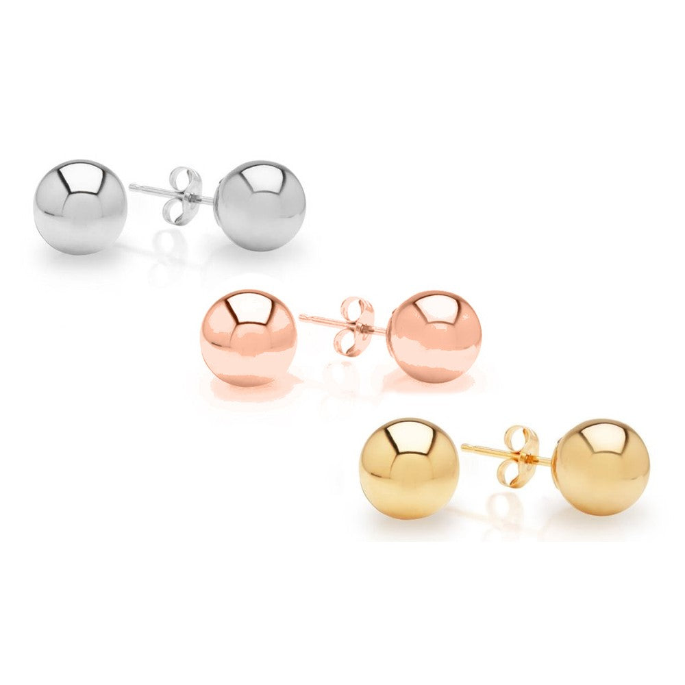 Set of 3 Silver, Gold, And Rose Gold Sterling Silver Ball Stud Earrings