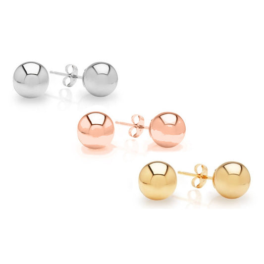 Set of 3 Silver, Gold, And Rose Gold Sterling Silver Ball Stud Earrings