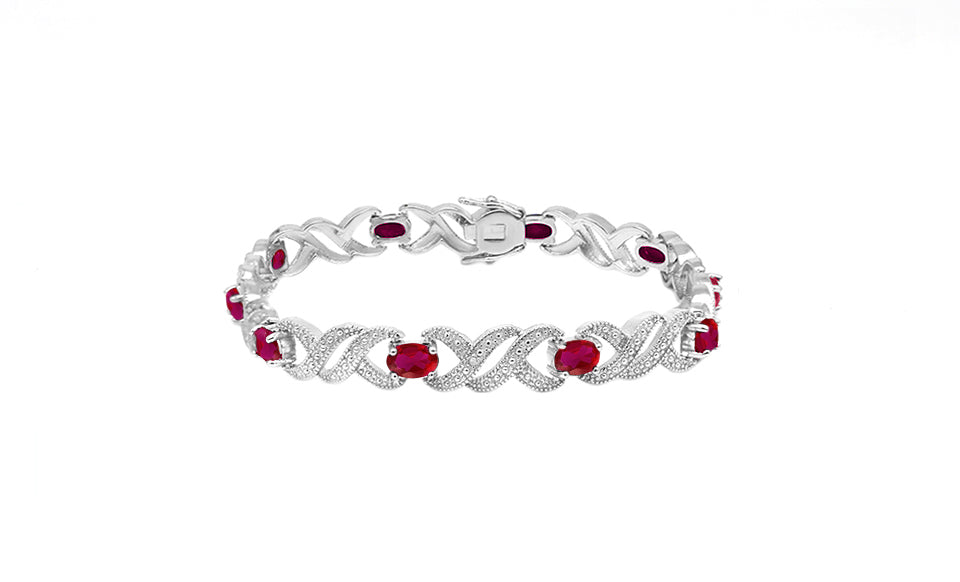 Braided Style Genuine Ruby Gemstone And Diamond Accent Tennis Bracelet
