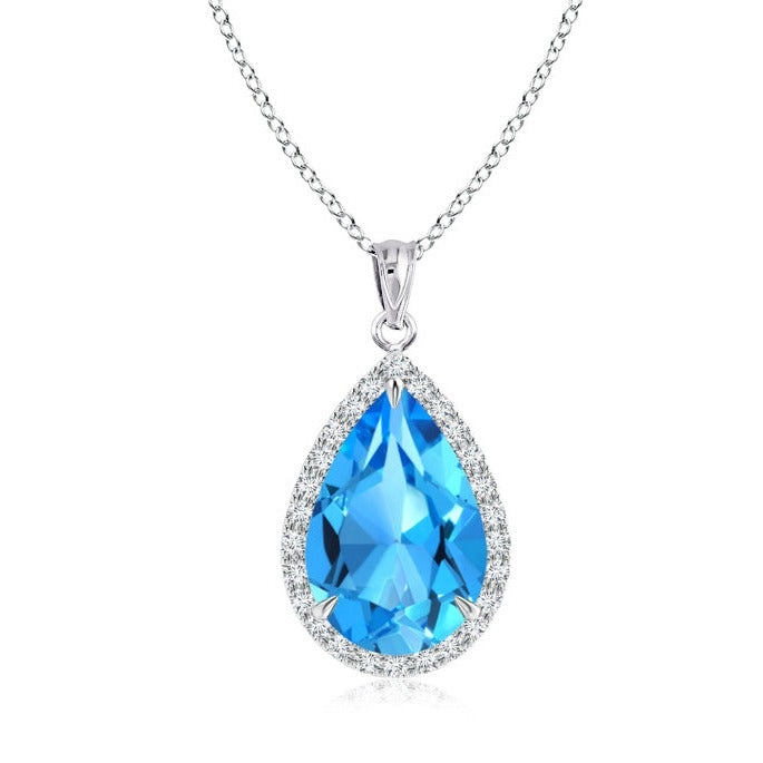 Blue Topaz Genuine Pear Cut Gemstone Sterling Silver Necklace