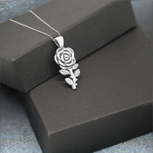 Italian Sterling Silver Artisan Rose Flower Necklace On Box Display