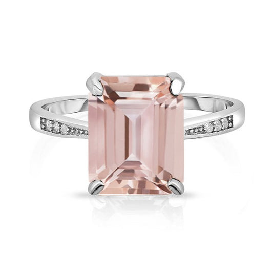 4.00 CTTW Emerald Cut Morganite Sterling Silver Ring