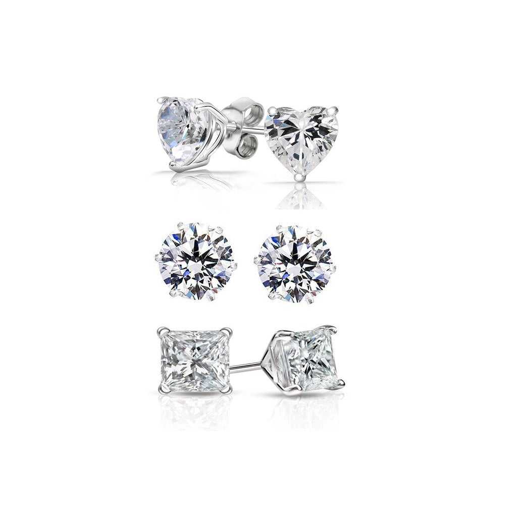 Set of 3 Silver Sterling Silver Swarovski Elements Crystal Earring Stud Set