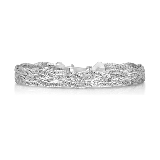 Silver Italian Sterling Silver Diamond Cut Braided Herringbone Bracelet
