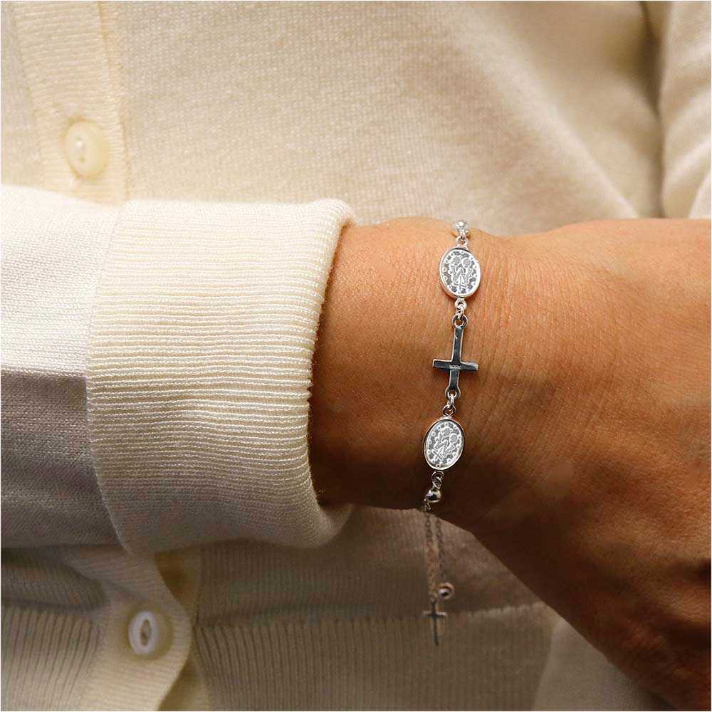 Silver Italian Sterling Silver Adjustable Cross Faith Bracelet On Wrist