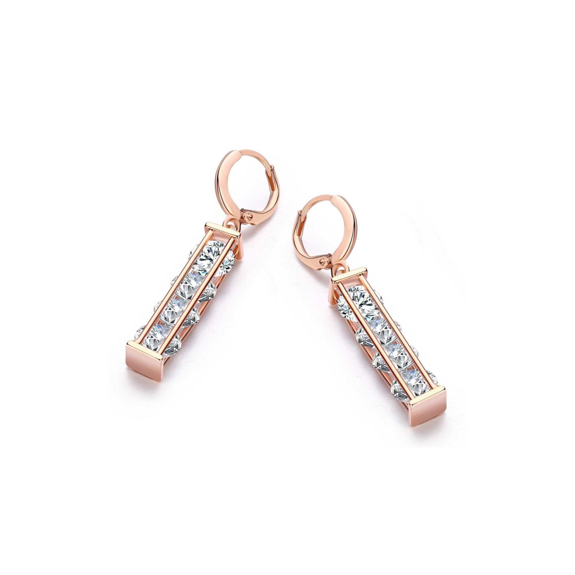 18K Rose Gold Swarovski Crystal Stacked Drop Earrings