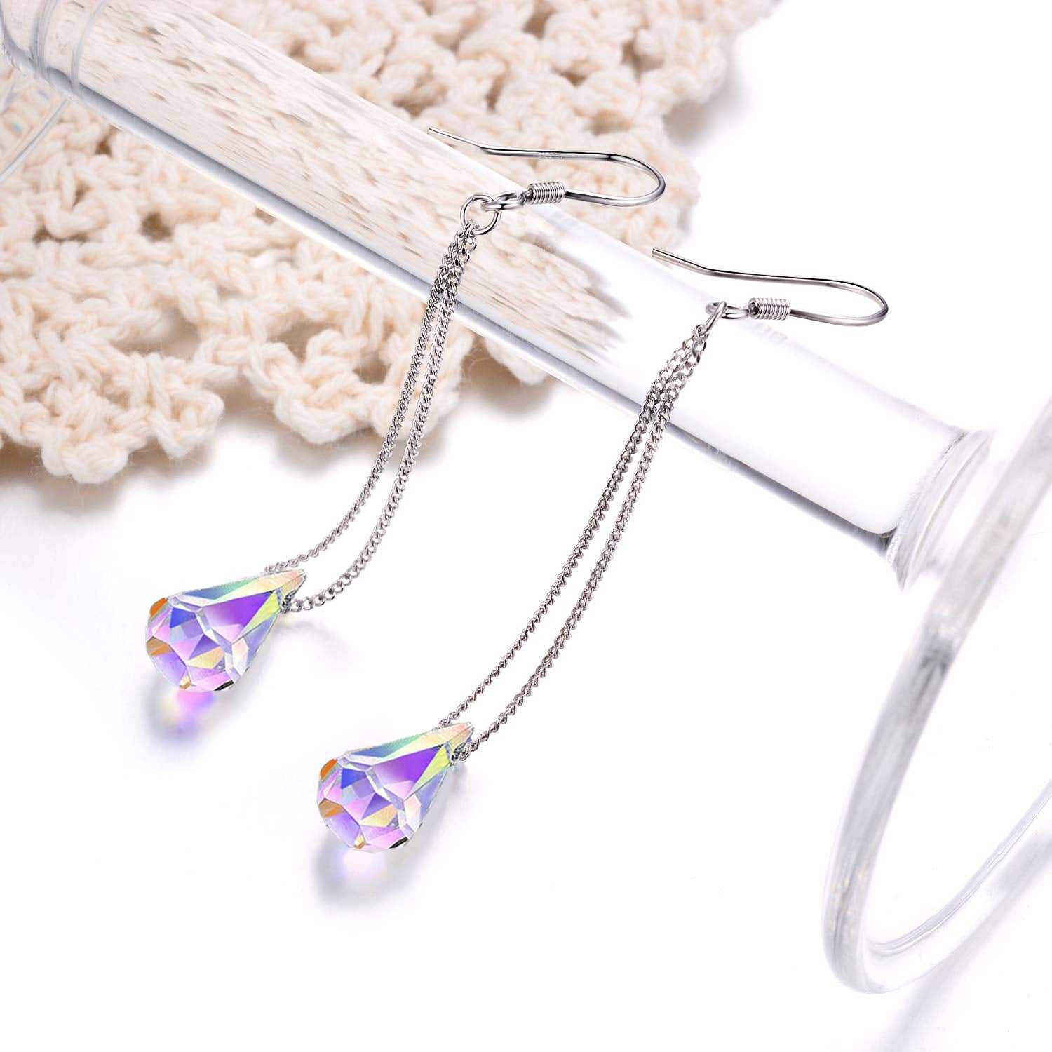 Aurora Borealis Swarovski Crystal Drop Hook Earrings