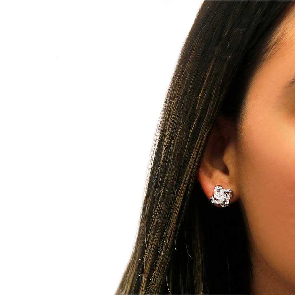 Love Knot Crystal Stud Earrings Made With Swarovski Elements On Ear