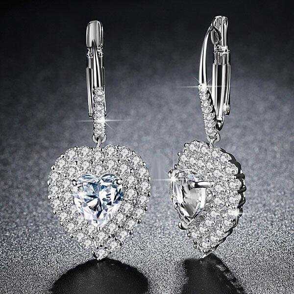 Heart Cut Crystal Leverback Earrings Made With Swarovski Elements