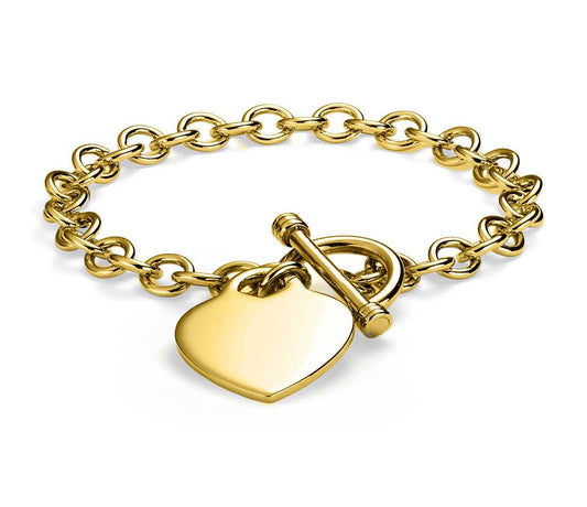 Gold Sterling Silver Heart Charm Toggle Bracelet