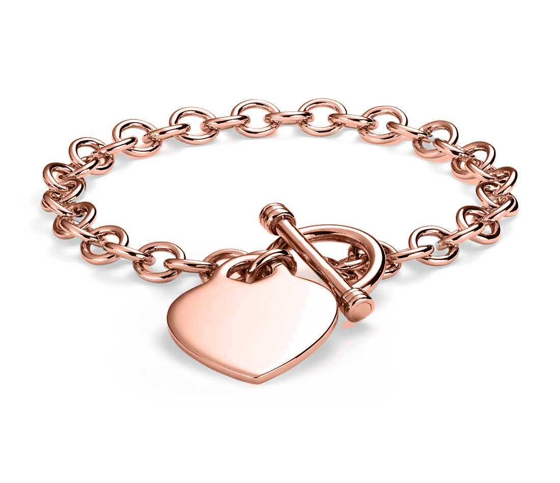 Rose Gold Sterling Silver Heart Charm Toggle Bracelet