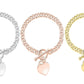 Silver, Gold, And Rose Gold Sterling Silver Heart Charm Toggle Bracelet