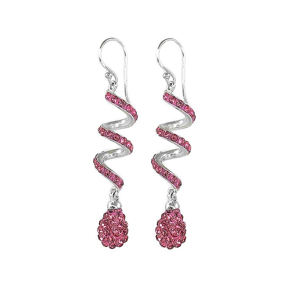 Pink Spiral Crystal Drop Earrings