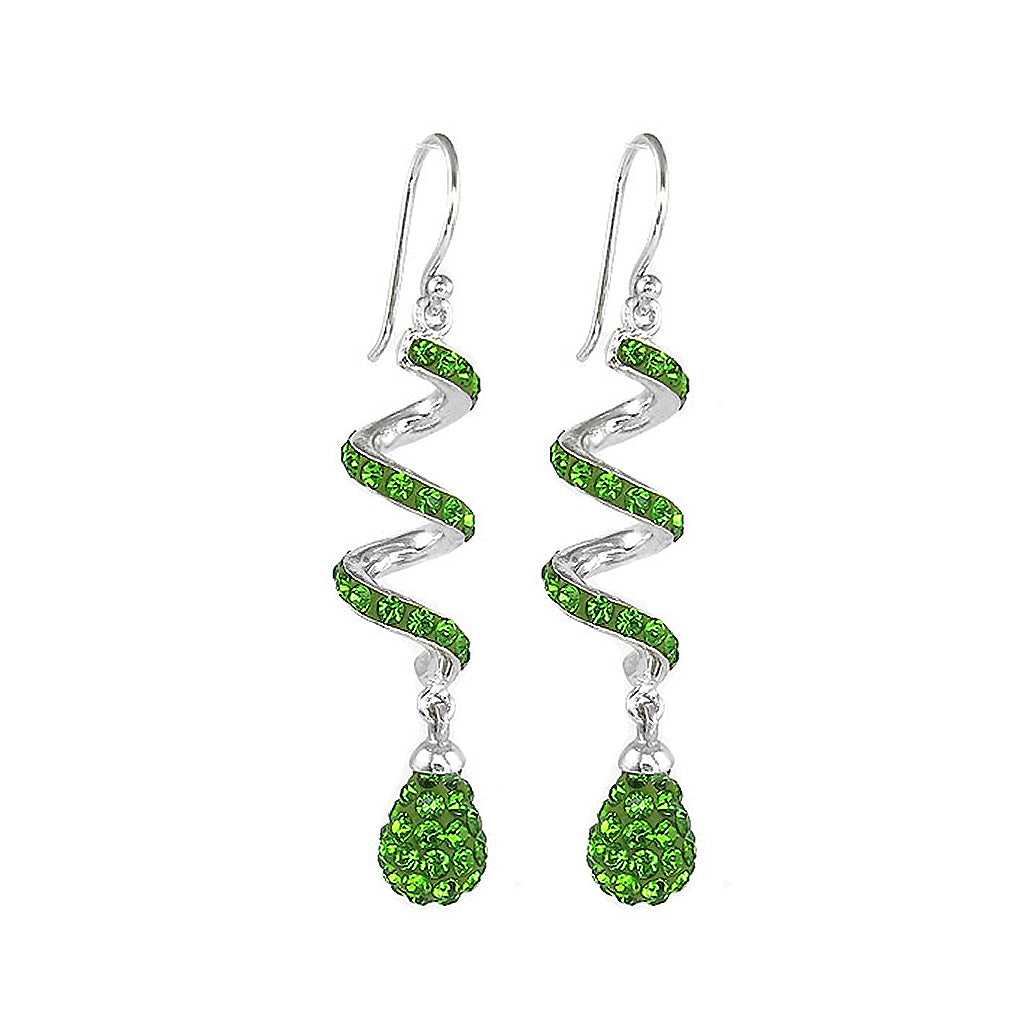 Light Green Spiral Crystal Drop Earrings