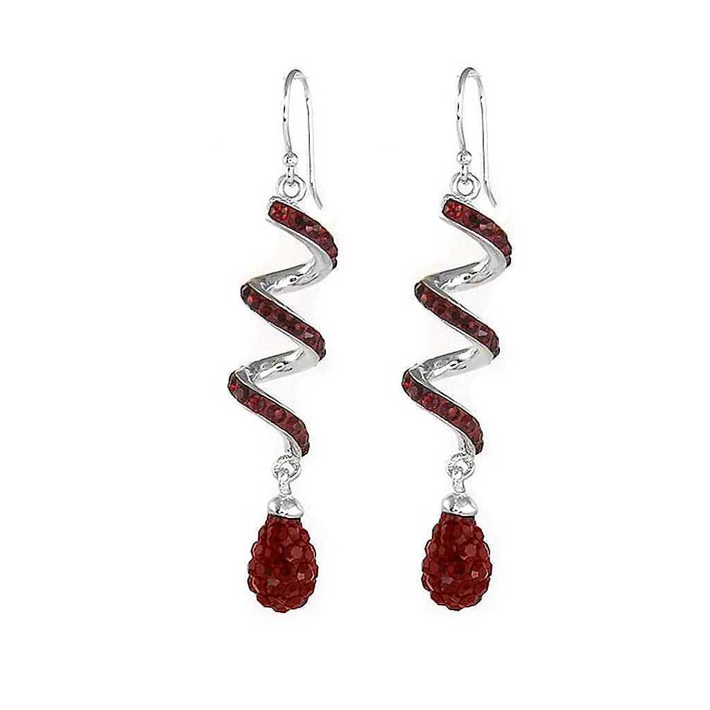 Red Spiral Crystal Drop Earrings