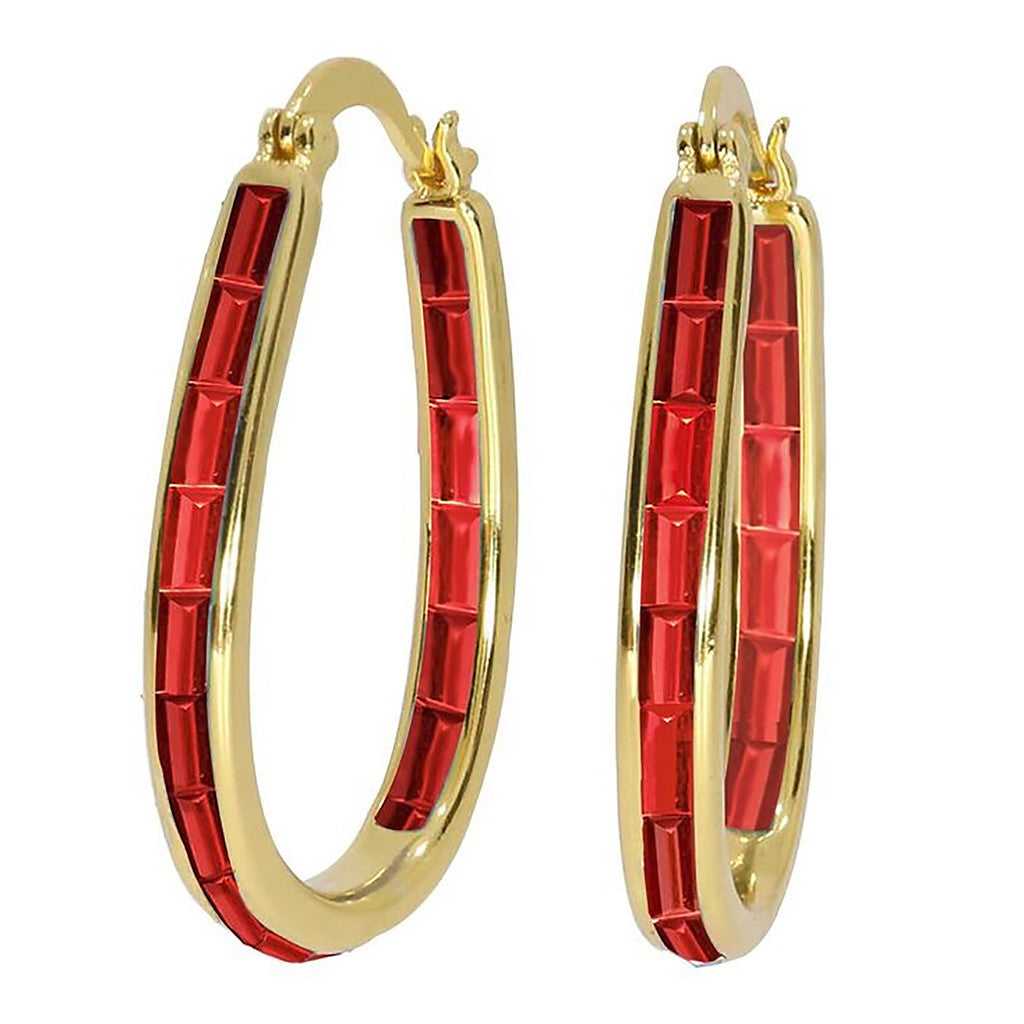 18kt Gold Plated Red Crystal Hoop Earring