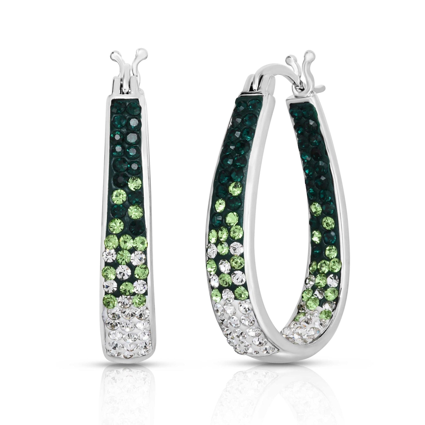 18kt White Gold Plated Graduated Emerald Ombre Crystal Hoop Earring