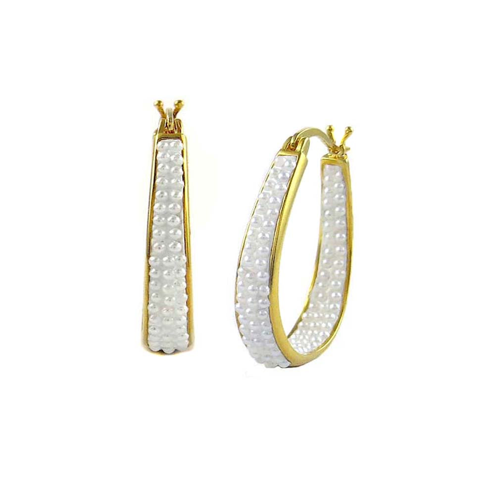 18K Gold Plated Graduated Cultured Shell Pearl Hoop Earrings