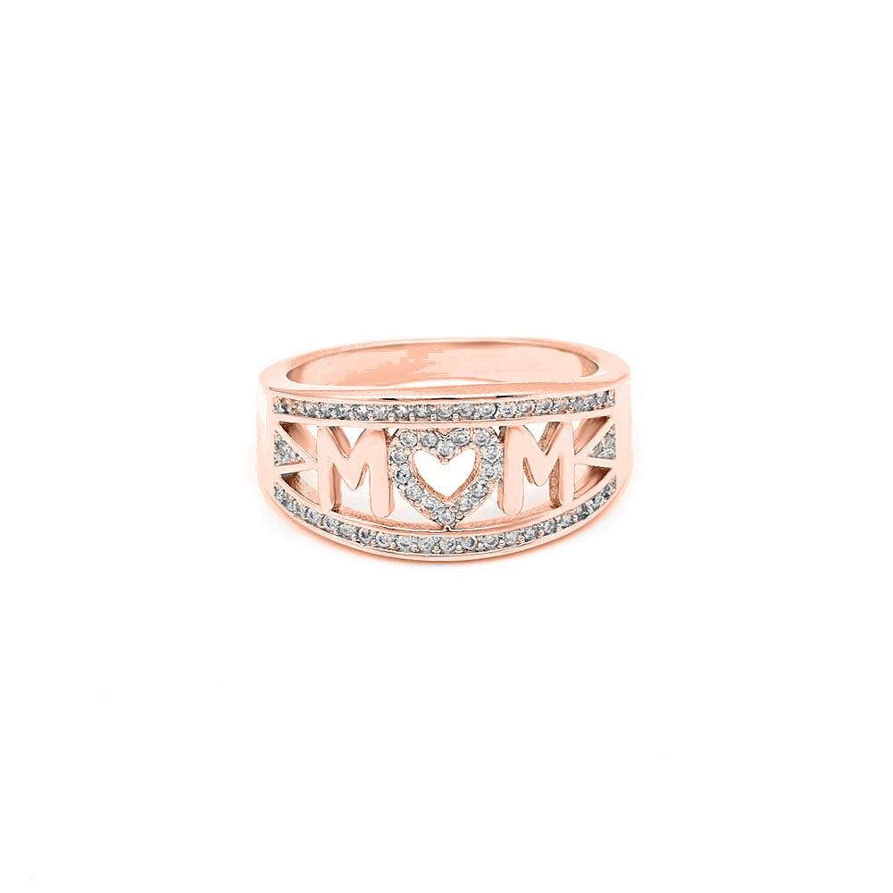 18K Rose Gold Plated Pave "MOM" Ring