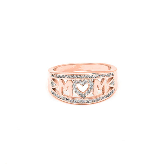 18K Rose Gold Plated Pave "MOM" Ring