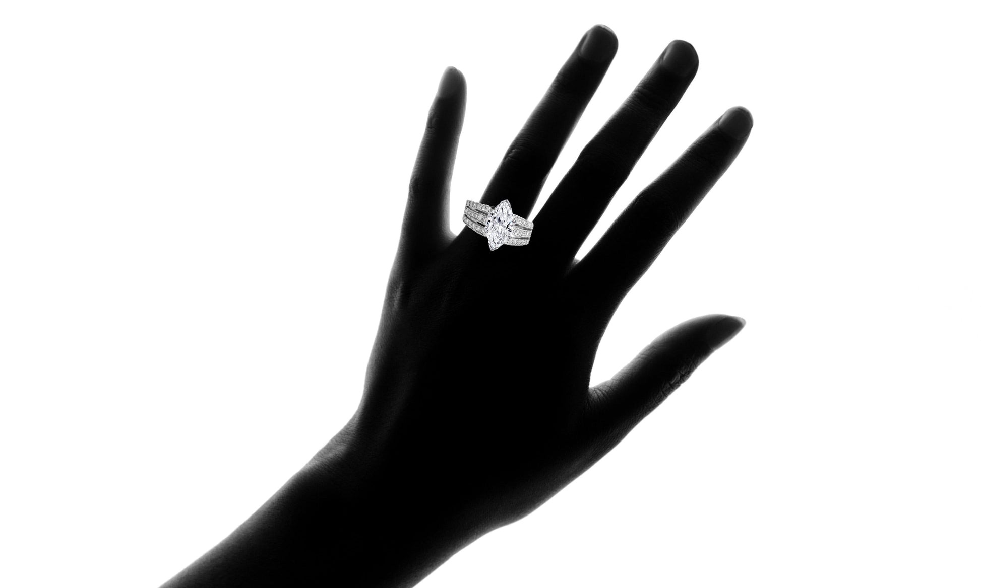 Tri Row Marquise Cubic Zirconia Ring On Finger Silhouette
