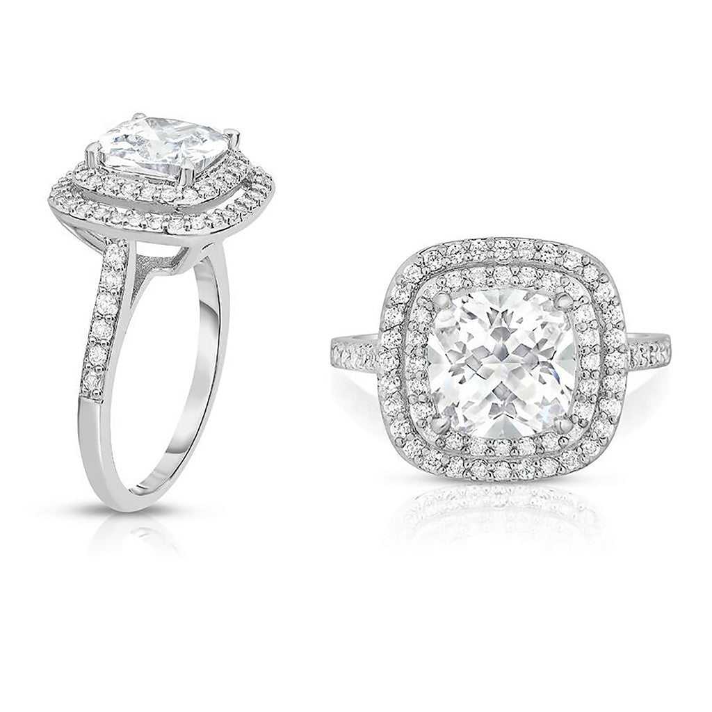 Cubic Zirconia Pave Halo Ring Side And Top View