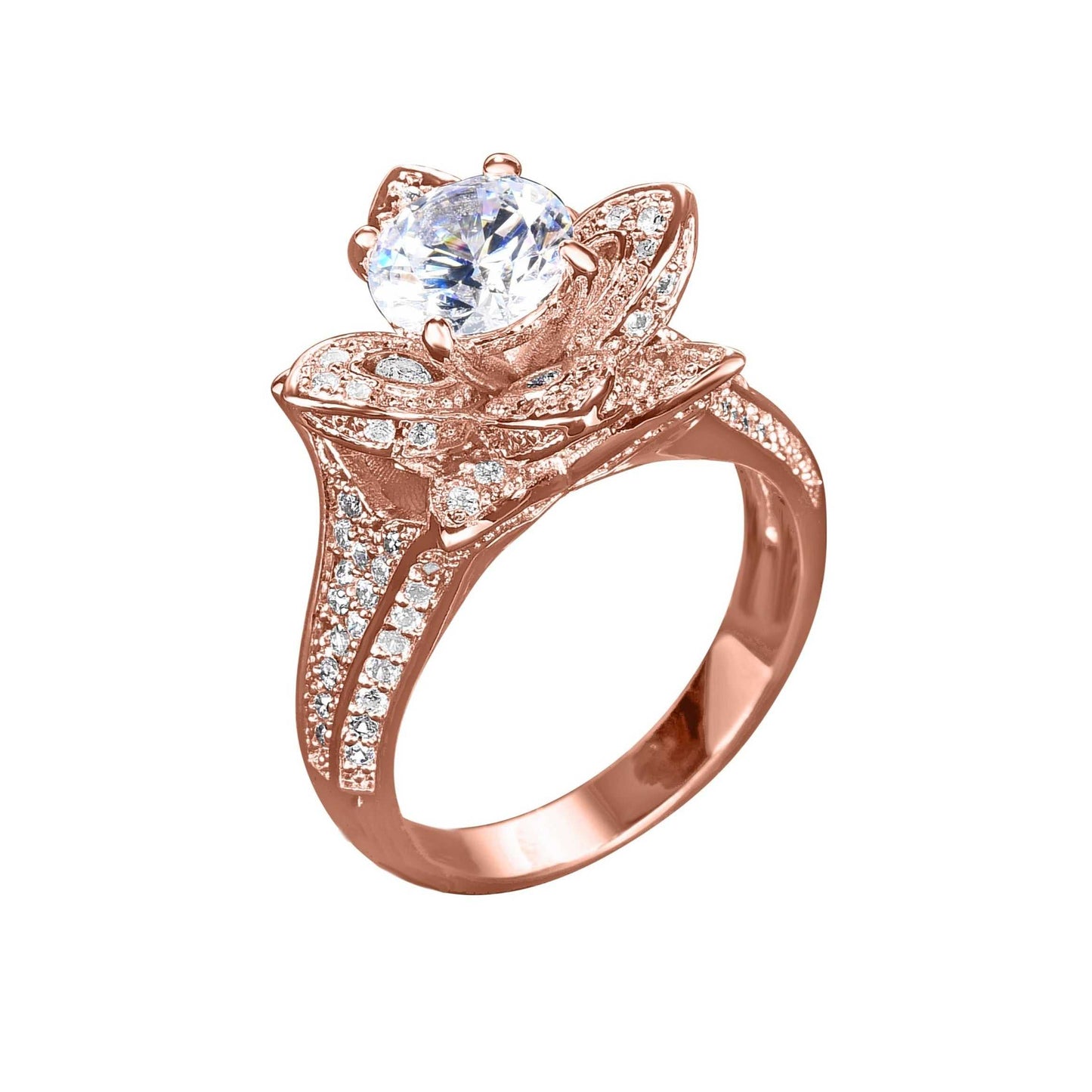 Rose Gold Cubic Zirconia Micropavé Flower Rings Side View