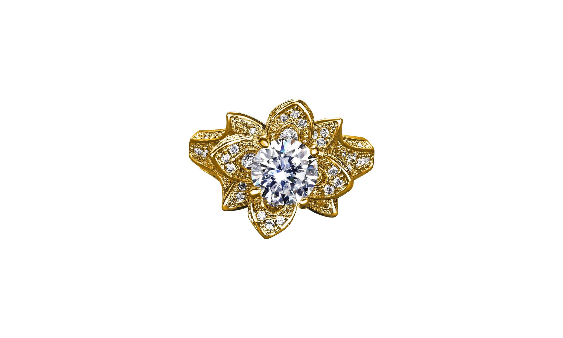 Gold Cubic Zirconia Micropavé Flower Rings Top View