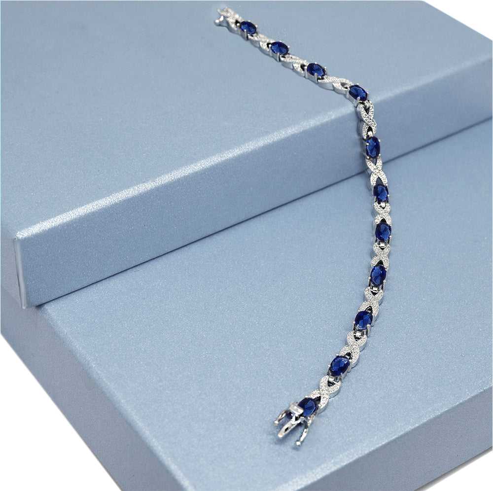 Genuine Sapphire Gemstone and Diamond Accent Tennis Bracelet