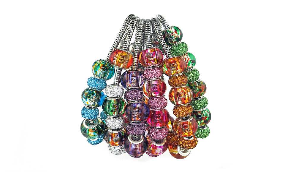 Genuine Murano Bead And Crystal Charm Bracelets