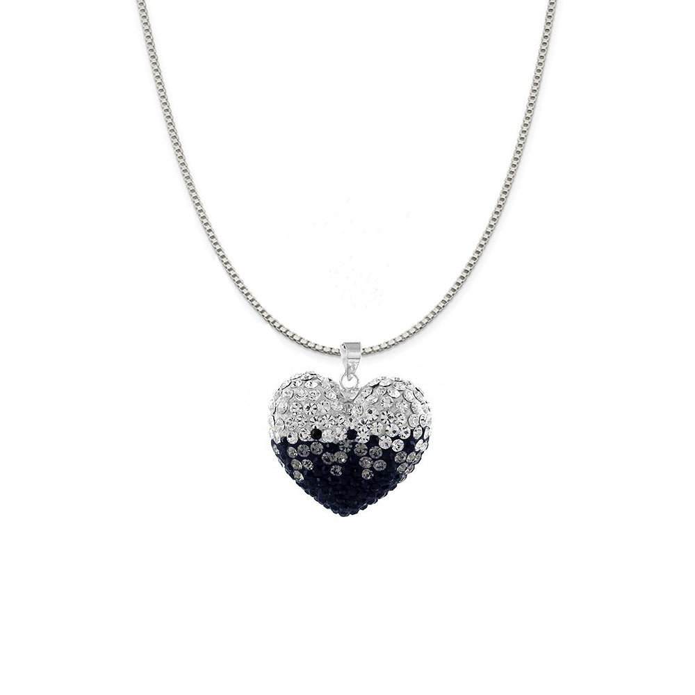Black And White Sterling Silver Crystal Studded Heart Necklace