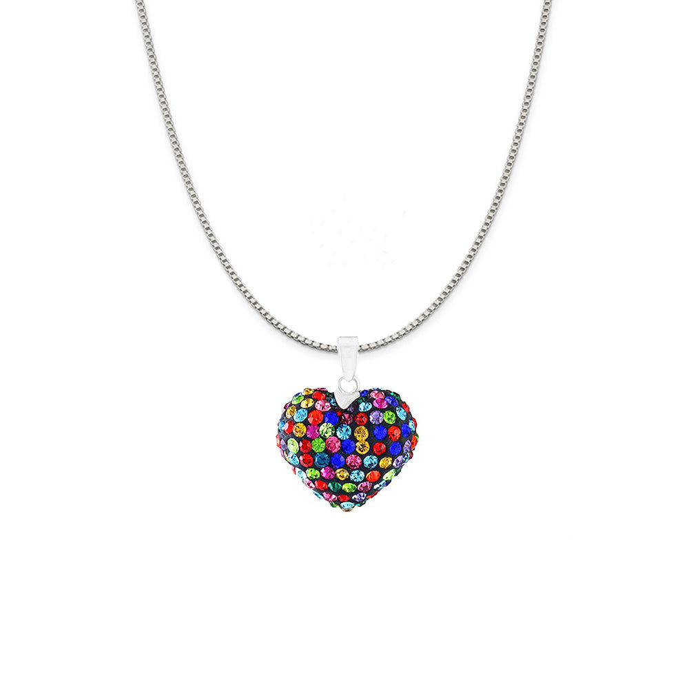 Multi Color Sterling Silver Crystal Studded Heart Necklace